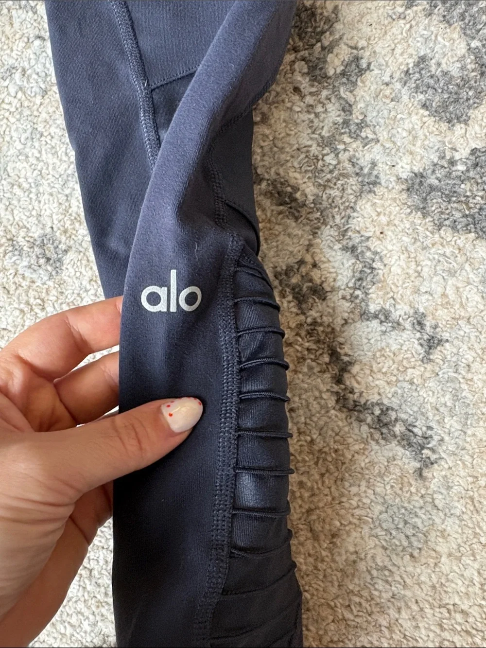 ALO Yoga Black Ribbed Moto-Detail High-Waist Leggings